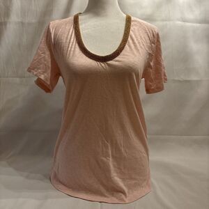 J. Crew Light Pink Tee with Gold Trim